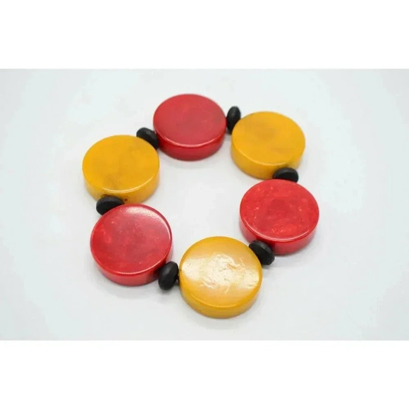 Cherry Red Butterscotch Yellow Bakelite Disc Mod S - Picture 4 of 5